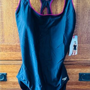 Speedo Black One-Piece Swimsuit with Pink Trim Accent